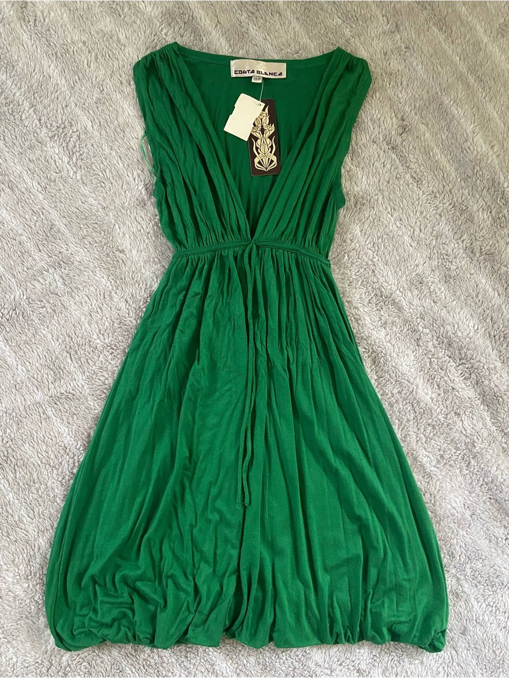Costa Blanca Emerald Green V-Neck Tie-Waist Maxi Dress